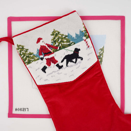 Dog Walking Santa Stocking Cuff - Black Lab