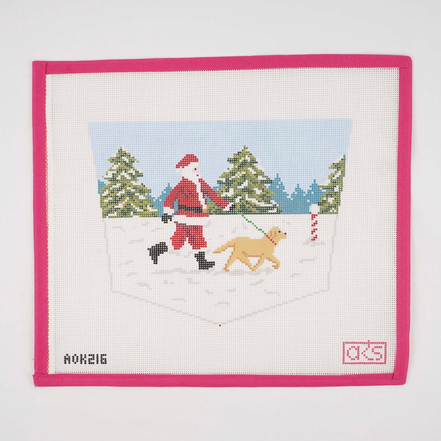 Dog Walking Santa Stocking Cuff - Yellow Lab