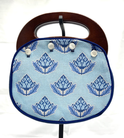 Needlepoint Bermuda Bag Cover - Block Print in Blue