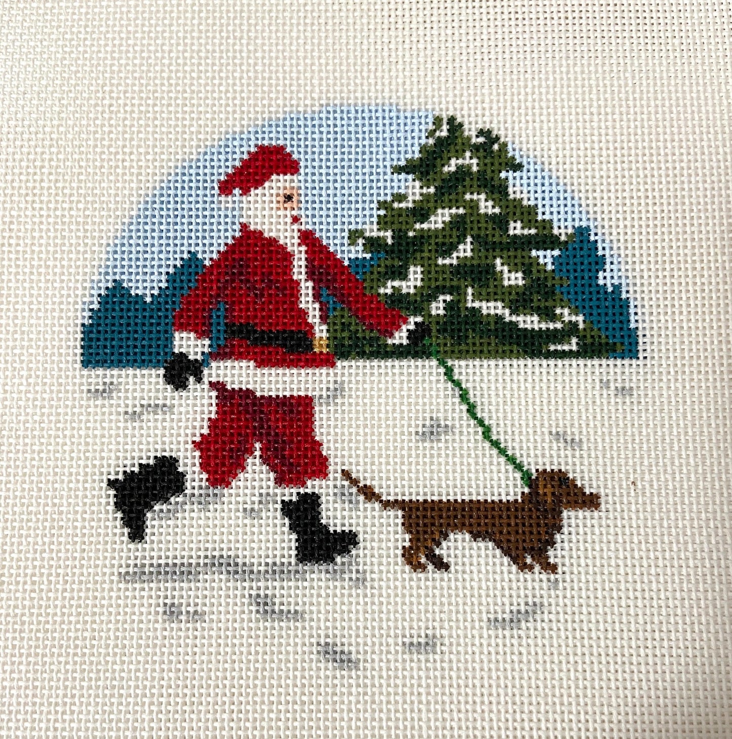 Sporty Santa Ornament - Dog Walker - Dachshund