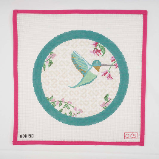 Teal Green Hummingbird Round Pillow