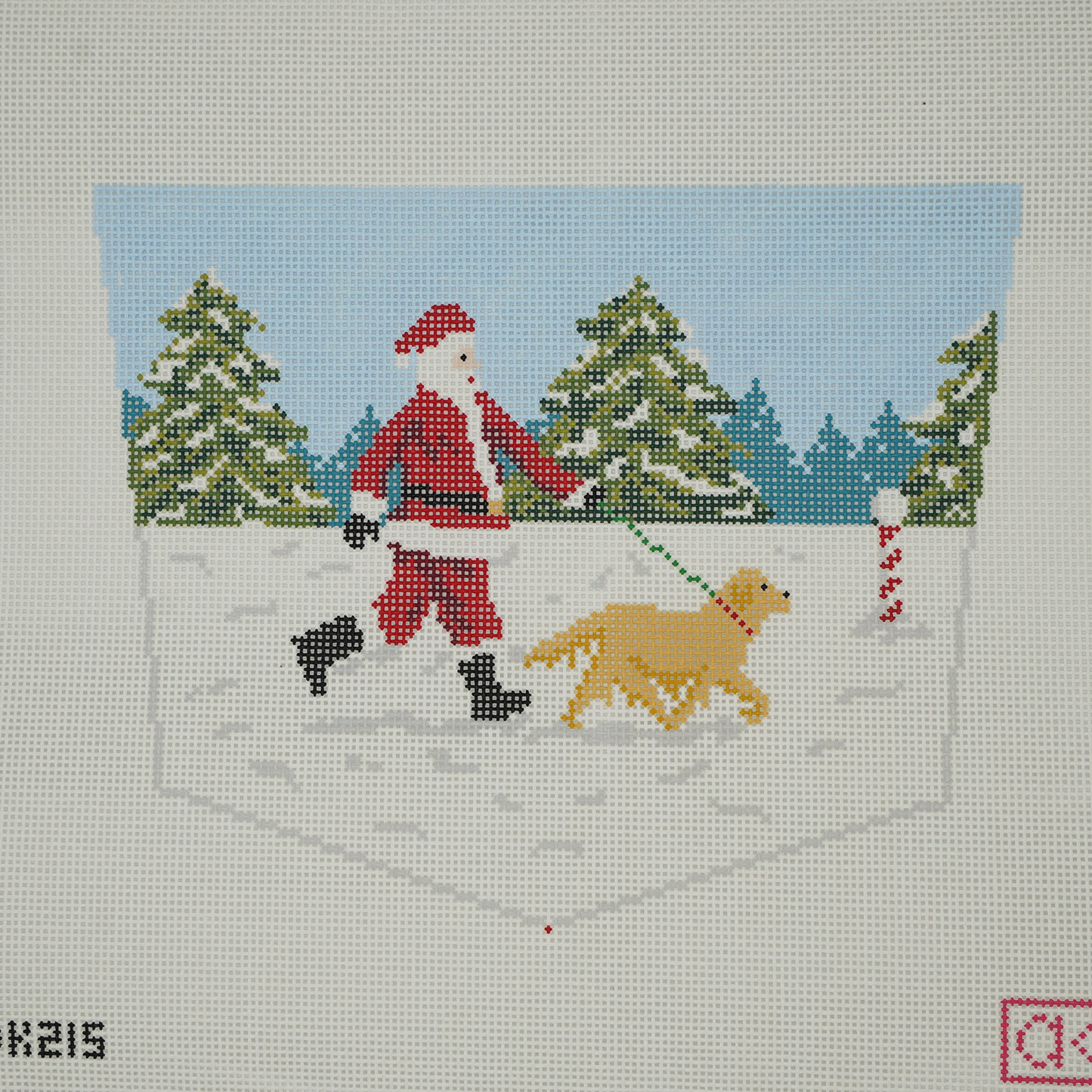 Dog Walking Santa Stocking Cuff - Golden Retriever