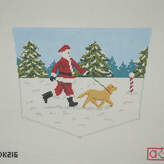 Dog Walking Santa Stocking Cuff - Yellow Lab