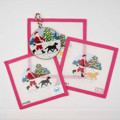 Sporty Santa Ornament - Dog Walker - Yellow Lab