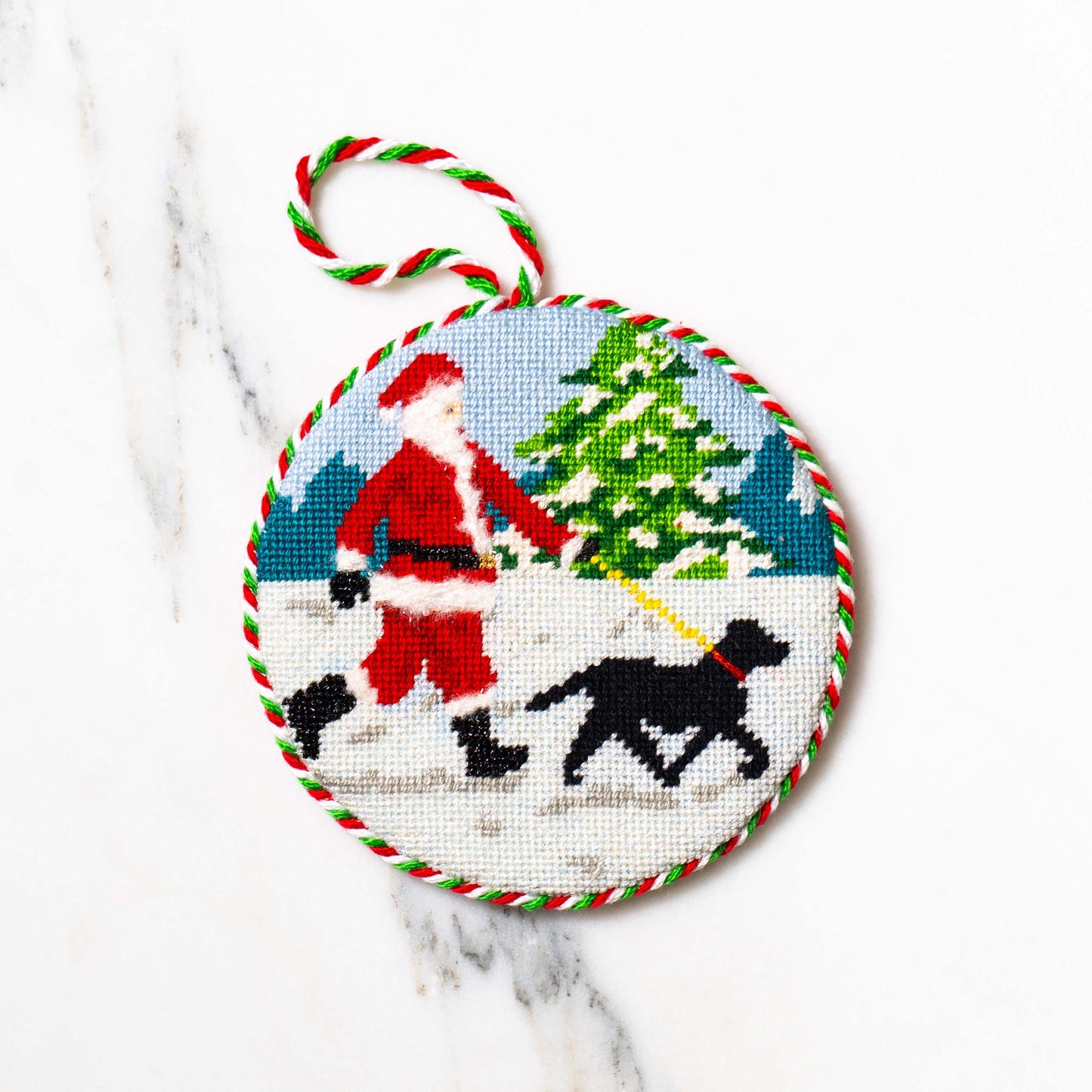 Sporty Santa Ornament - Dog Walker - Black Lab