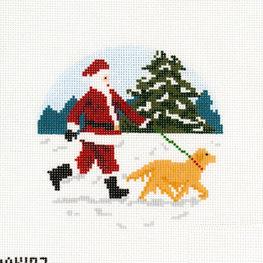 Sporty Santa Ornament - Dog Walker - Golden Retriever