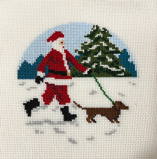 Sporty Santa Ornament - Dog Walker - Dachshund